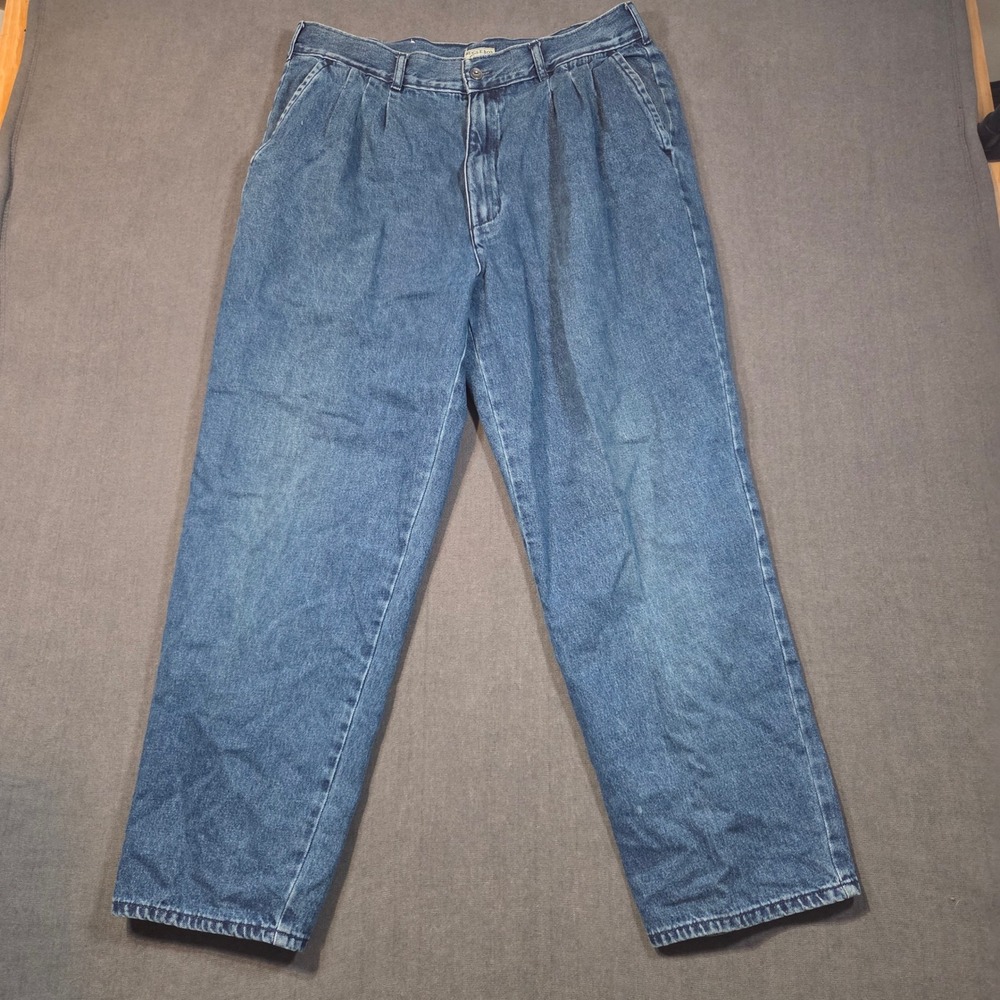 Bugle Boy Jeans Mens 36x30 Blue Pleated Relaxed Tapered Denim Pants